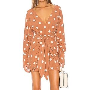 L'Academie The Violette Mini Dress in Rust & Ivory Dot - Size M